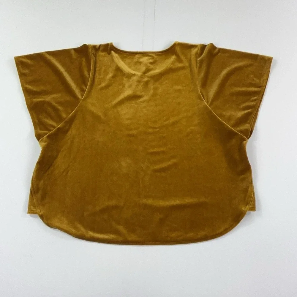Madewell Blouse Womens L Gold Velvet Crew Neck Short Sleeve Stretch Dolman Top